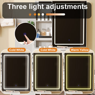 Sunvega 7-Drawer Vanity Desk with LED Mirror Jewelry Storage and PU Stool