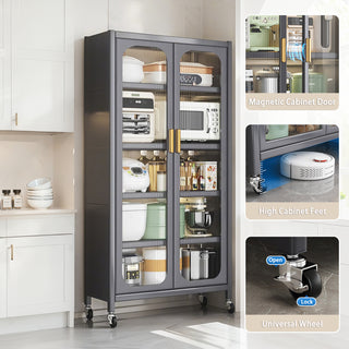 Sunvega 6 Tier Metal Kitchen Pantry Storage Cabinet with Transparent Door and Wheels