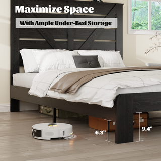 Sunvega Full Size Metal Platform Bed Frame with Headboard and Under Bed Storage