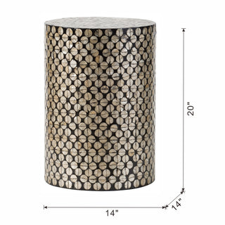 Sunvega Blue Capiz Inlay Tapered Hexagon Accent Stool for Bedrooms