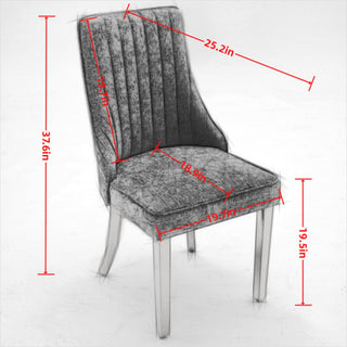 Sunvega Blue Rayon Cloth Flocking Linen Dining Chairs with High Backrest and Solid Wood Legs, Set of 2