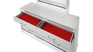 Sunvega Glam Modern White Wood Dresser with Crystal Accents and Integrated LED Lighting