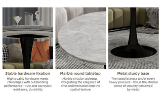 Sunvega Round White Pedestal Side Table with Marble Effect Top for Living Room