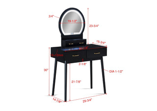 Sunvega Modern Luxury White Vanity Table Set with Built-in LED-lit Mirror and Stool