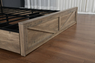 Sunvega Farmhouse Queen Bed Frame with LED Lights Charging Station and Storage Drawers