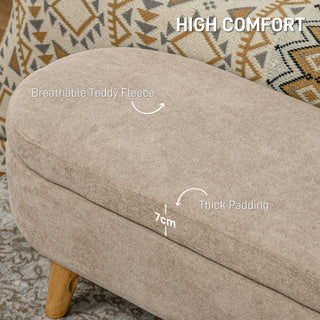 Sunvega 43.3" Teddy Fleece Upholstered Storage Ottoman Bench with Hidden Compartment and Wood Legs