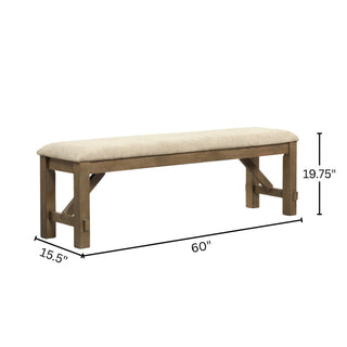 Sunvega Farmhouse Dining Bench with Tan Textured Fabric Upholstery and Foam Padding