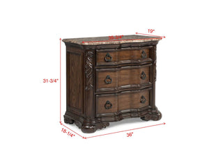 Sunvega Traditional Formal Style Nightstand with Genuine Marble Top and Three Drawers