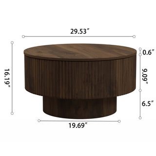 Sunvega MDF Modern Circular Coffee Table with Concealed Storage and Stripe Design
