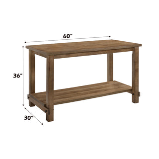 Sunvega Weathered Oak Finish Counter Height Table with Wood Veneer and Storage Shelf