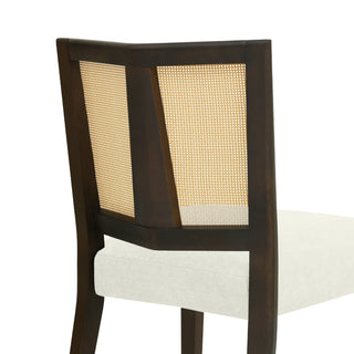 Sunvega Mid-Century Modern Rattan Dining Chairs with Upholstered Seats Set of 2
