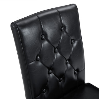 Sunvega 4-Pack Black PU Dining Chairs with Ergonomic Buckle Backrest and Silver Legs