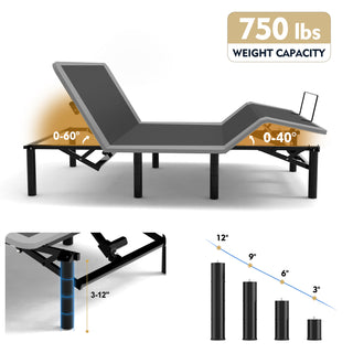 Sunvega Adjustable Bed Frame with Massage Head & Foot Incline Twin XL Size Wireless Remote