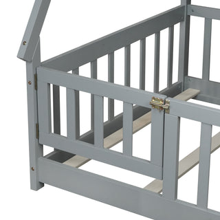 Sunvega Twin Tent Teepee Bed with Guardrails Slats and Door in Grey