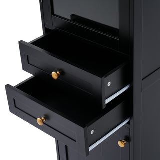 Sunvega Modern 63 Inch Tall Bathroom Storage Cabinet with Glass Doors and Two Drawers