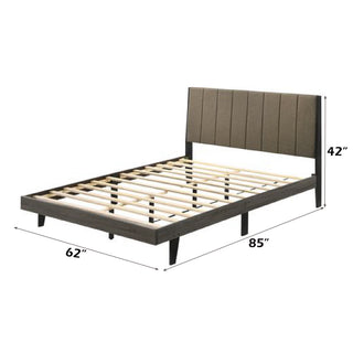 Sunvega Valdemar Brown Fabric and Weathered Gray Finish Queen Size Bed