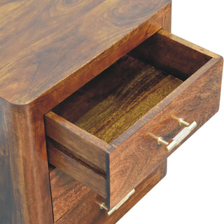 Sunvega Luca Dark Brown Chestnut Nightstand with 3 Drawers and Gold Knobs
