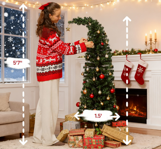 Sunvega Pencil Artificial Xmas Tree with Faux Snow Flocked Full Branch Tips Flame-retardant