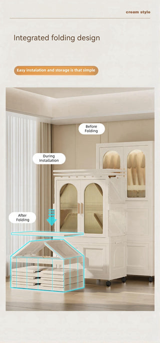 Sunvega 25.59 Inch Wide Folding Wardrobe with Magnetic Door and Wheels