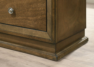 Sunvega Transitional Walnut Finish Chest with 5 English Dovetail Drawers and Metal Knobs