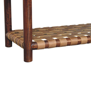 Sunvega Modern Woven 2-Drawer Nightstand with Brass Handles and Braided Shelf