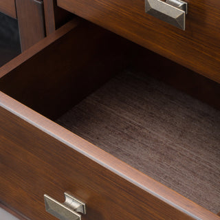Sunvega Handcrafted Russet Brown Solid Wood Sideboard Buffet with Glass Doors