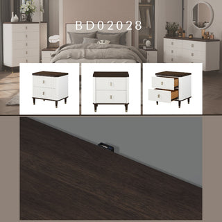 Sunvega White and Walnut Finish Nightstand with USB Port and Drawer