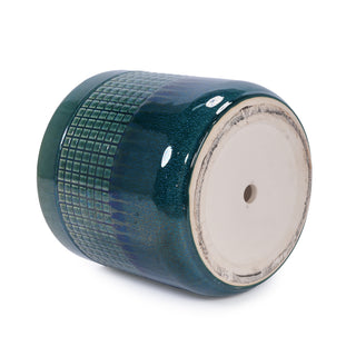 Sunvega Modern Glossy Blue Green Ceramic Planter with Grid Design for Indoor Outdoor Use