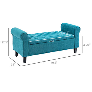 Sunvega Teal Tufted Storage Ottoman Bench with Rolled Arms for Bedroom Living Room