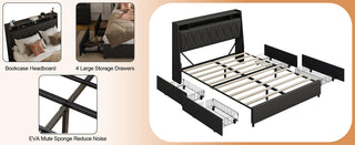 Sunvega Queen Bed Frame with Ergonomic Headboard Outlets Charger LED Light Storage
