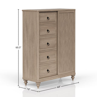 Sunvega Sand Finish 5 Drawer Door Chest with Cedar Lined Storage