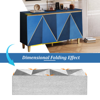 Sunvega 60 Inch Retro Buffet Cabinet with Dimensional Effect Doors and Adjustable Shelves