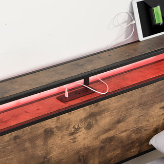 Sunvega Queen Bed Frame with Storage Headboard Charging Station and Smart LED Lights