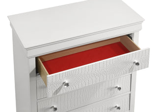 Sunvega Modern Metallic Gray Wood 5-Drawer Chest with Textured Surface and Crystal Knobs