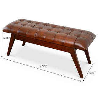 Sunvega Mid Century Modern Leather Bench with Solid Wood Frame and Tapered Legs for Living Room