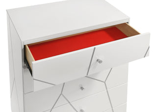 Sunvega Mist Chest White High-Gloss Lacquer Finish with Five Smooth-Glide Drawers