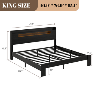 Sunvega King Size Wood Platform Bed Frame with Storage Headboard and 2 USB Ports