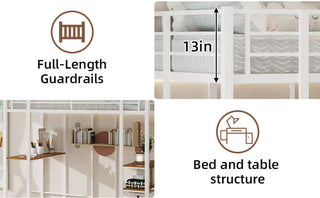 Sunvega Iron Frame Bunk Bed with L-Shaped Desk Stairs on Both Sides for Kids