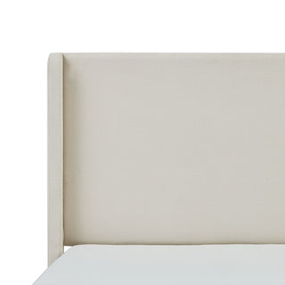 Sunvega Minimalist Upholstered Wingback Bed Frame with 54 Inch Headboard in Textured Ivory Canvas Chenille