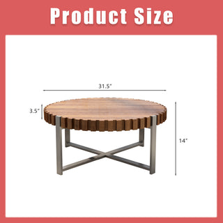 Sunvega Modern Natural Wood Grain Handmade Drum Shaped Circular Coffee Table