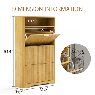 Sunvega Tall Modern Minimalist Shoe Cabinet with Two Flip Drawers and Wave-Patterned Panel
