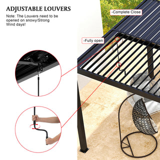 Sunvega 10x19ft Aluminum Louver Pergola with Adjustable Roof and Windproof Design