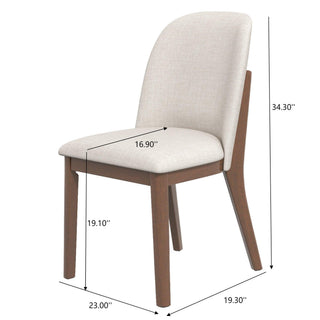 Sunvega Mid-Century Modern Kaitlyn Beige Linen Dining Chair Set of 2 with Solid Wood Legs