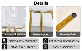 Sunvega Modern Minimalist Transparent PET Plastic Dining Chair with Gold Plated Legs