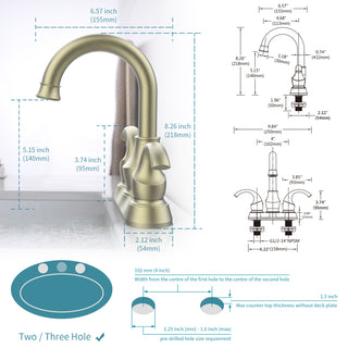 Sunvega Brushed Gold 2-Handle 4-Inch Centerset Vanity Sink Faucet with 360 Degree Rotating Spout