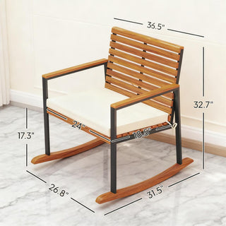 Sunvega Acacia Wood Rocking Chairs Set of 2 with Cushions and Armrests for Patio