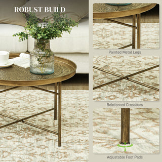 Sunvega Gold Vintage Metal Coffee Table with Hammered Tray Top for Living Room