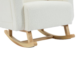 Sunvega Cream White Teddy Velvet Accent Rocking Chair with Curved Back and Pillow