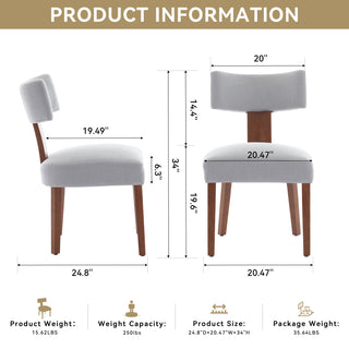 Sunvega Set of 2 Linen Fabric Modern Armless Dining Chairs With Curved Backrest