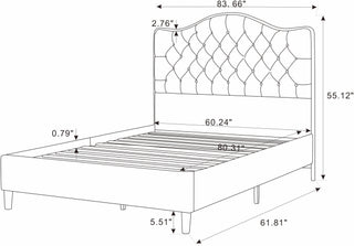 Sunvega Upholstered Queen Bed Frame with Tufted Headboard and Curved Design